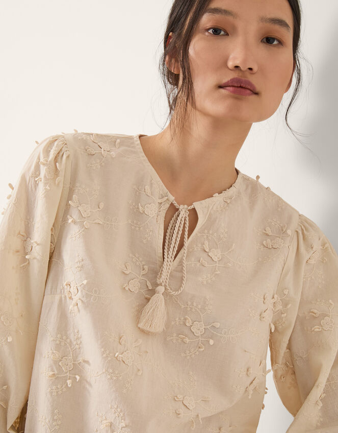 Pascale Floral Appliqué Blouse, Ivory (IVORY), large