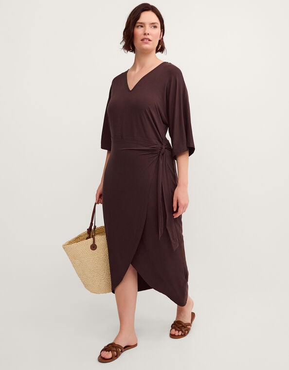 Callie Thorpe x Monsoon Jersey Midi Wrap Dress, Brown (BROWN), large