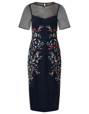 Eva Floral Embroidered Shift Dress, Blue (NAVY), large