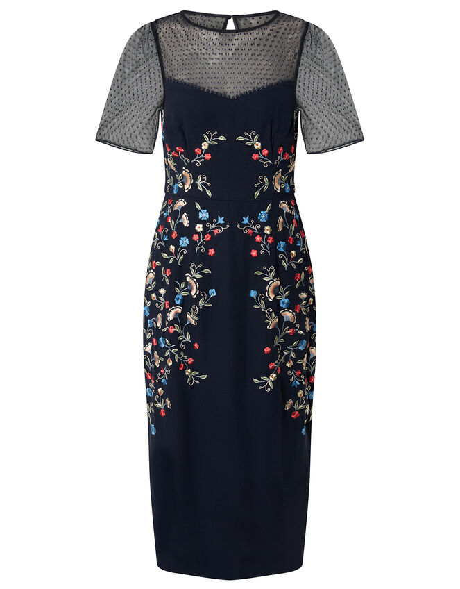 Eva Floral Embroidered Shift Dress, Blue (NAVY), large