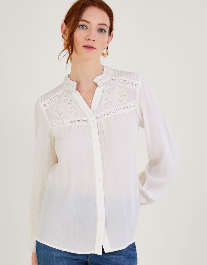 Lace Insert Blouse in LENZING™ ECOVERO, White (WHITE), large