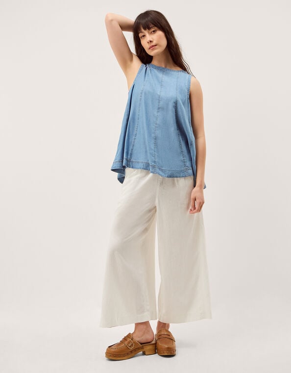Maisie Linen Blend Cropped Wide Leg Pants, White (WHITE), large