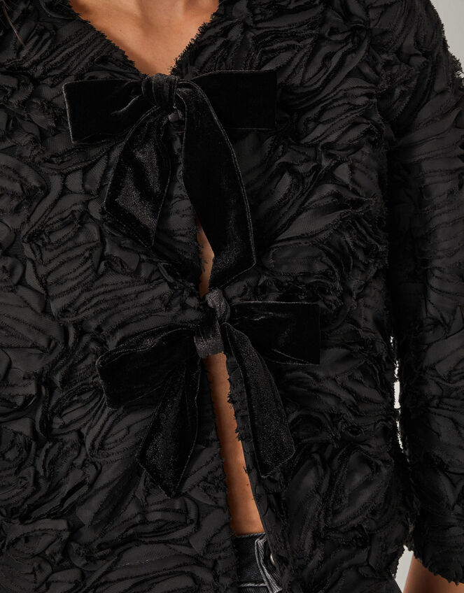 Tia Tie-Front Textured Jacket, Black (BLACK), large
