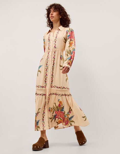 Rosaleigh Long Sleeve Floral Maxi Dress, Cream (CREAM), large