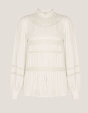 Lila Embroidered Lace Panel Blouse, Ivory (IVORY), large