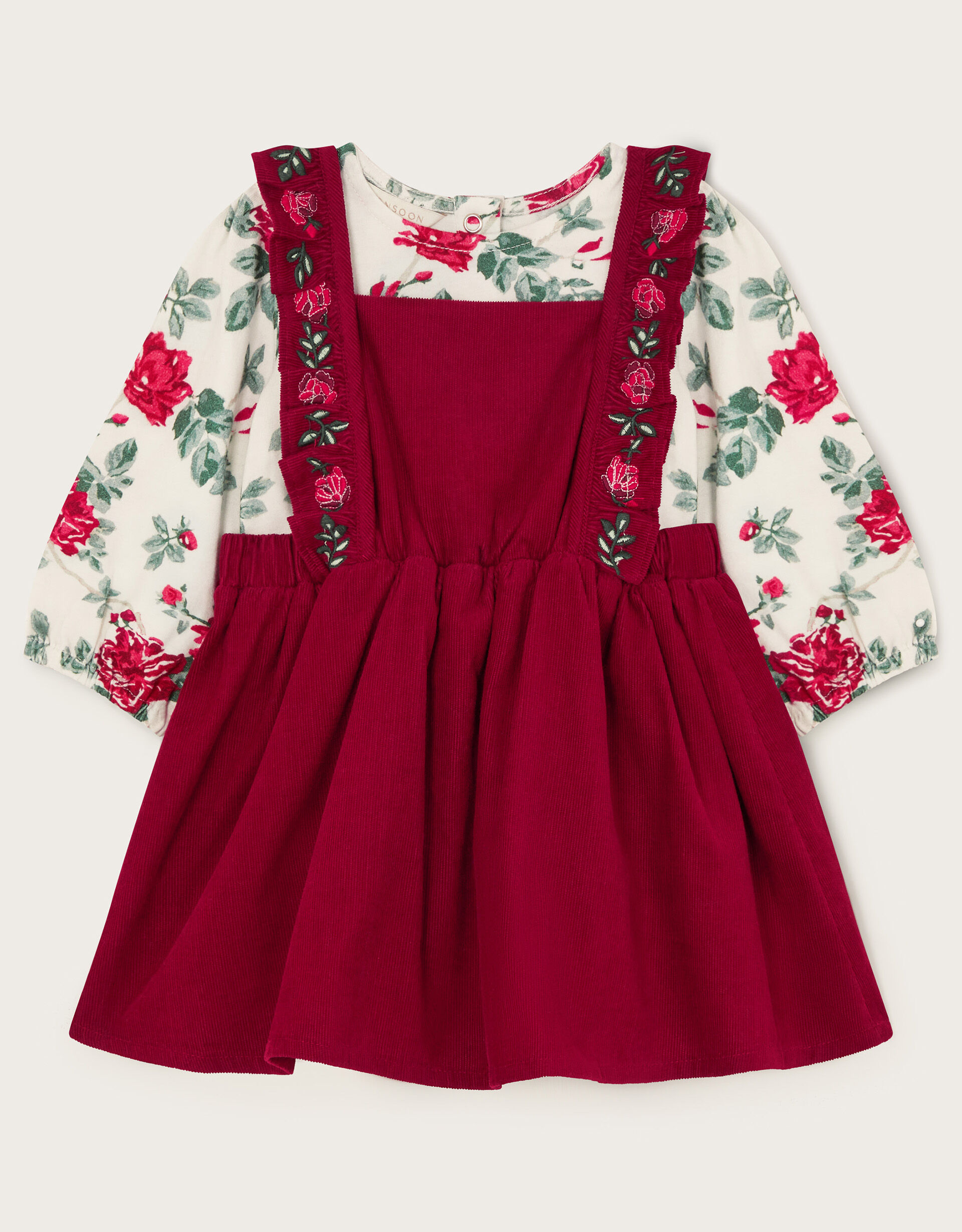 Newborn Floral Long Sleeve Top and Pinafore Set Red