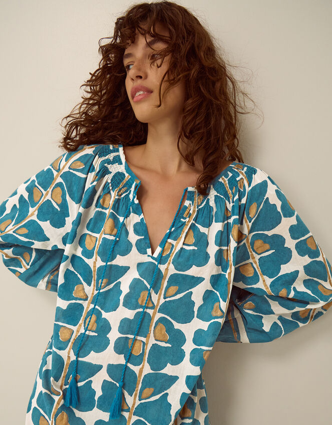 Leila Print Midi Beach Dress, Teal (TEAL), large