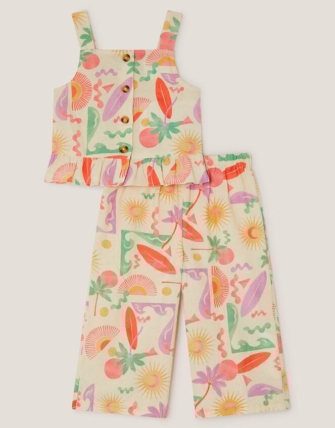 Palm Print Top and Trousers Set, Ivory (IVORY), large