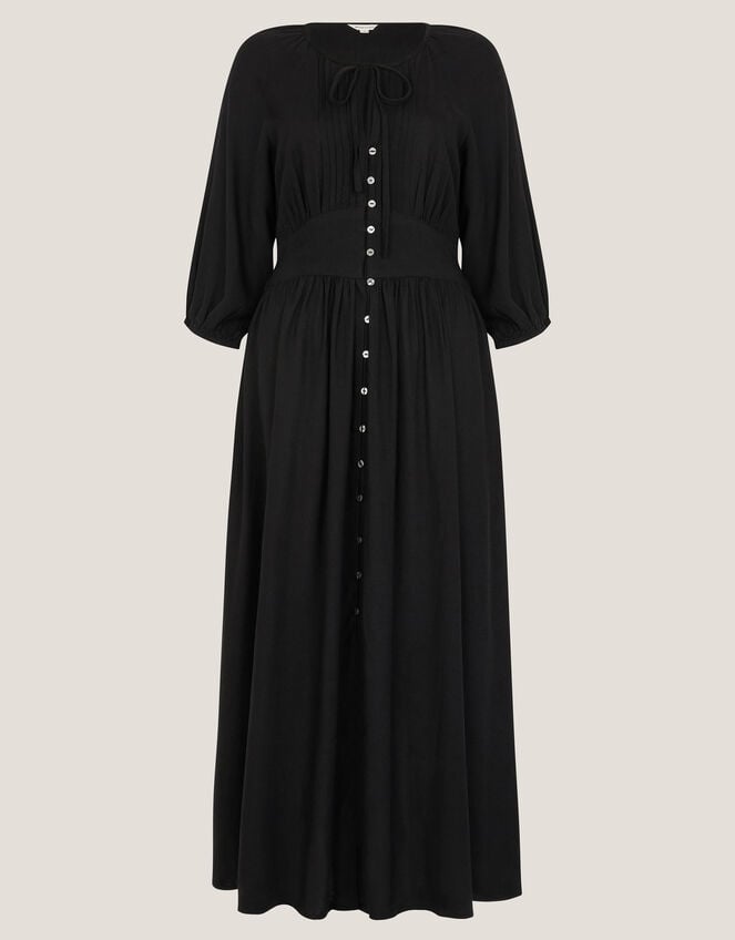 Polly Linen Blend Pintuck Pleat Midi Dress, Black (BLACK), large