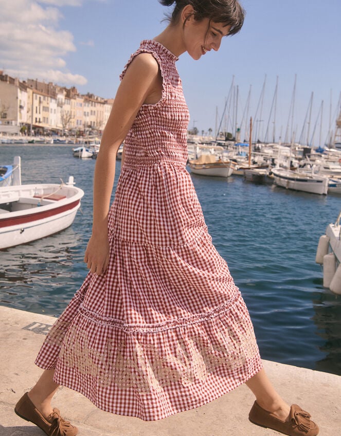 Greta Gingham Maxi Dress, Red (RED), large