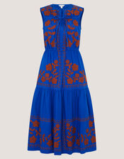 Madison Sleeveless Embroidered Midi Dress, Blue (COBALT), large