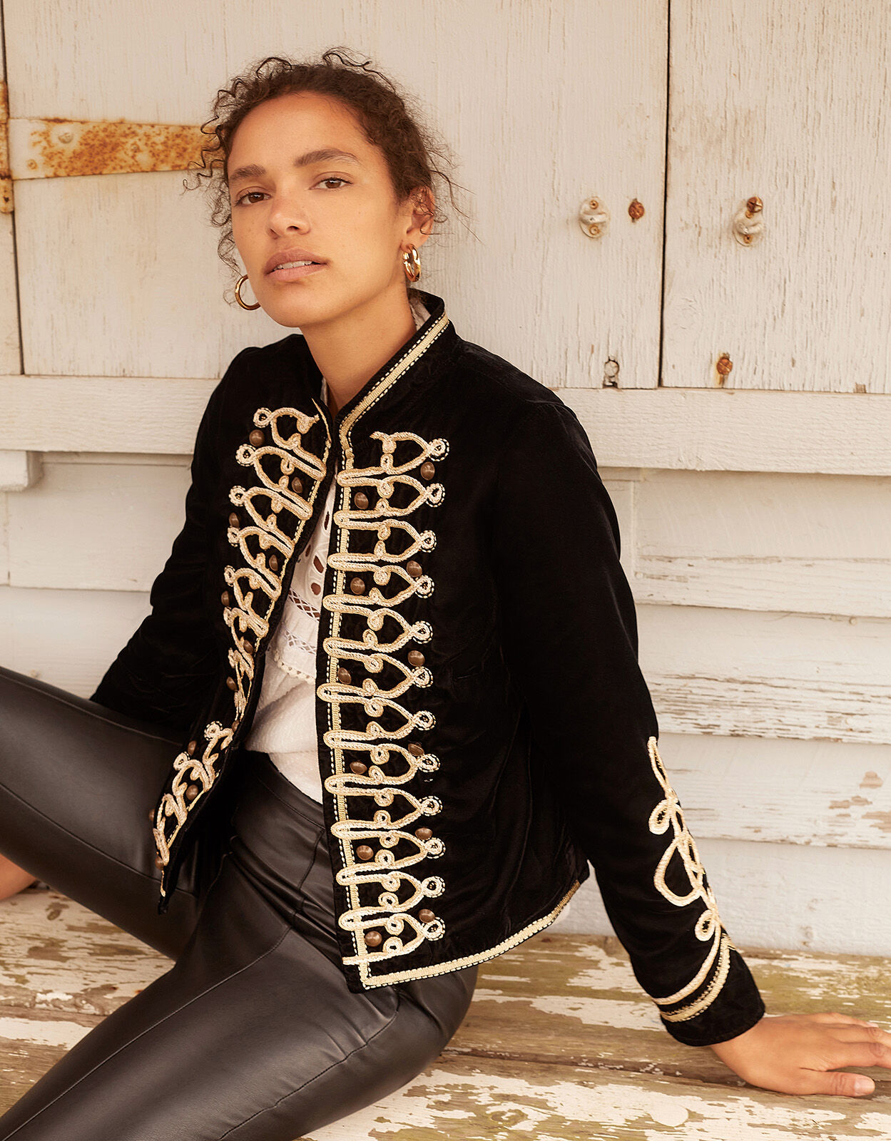 Embroidered Velvet Military Jacket 