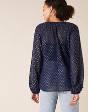 Beaded Spot Blouse, Blue (NAVY), large
