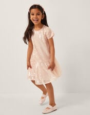 Sequin Drop Waist Dress, Pink (PALE PINK), large