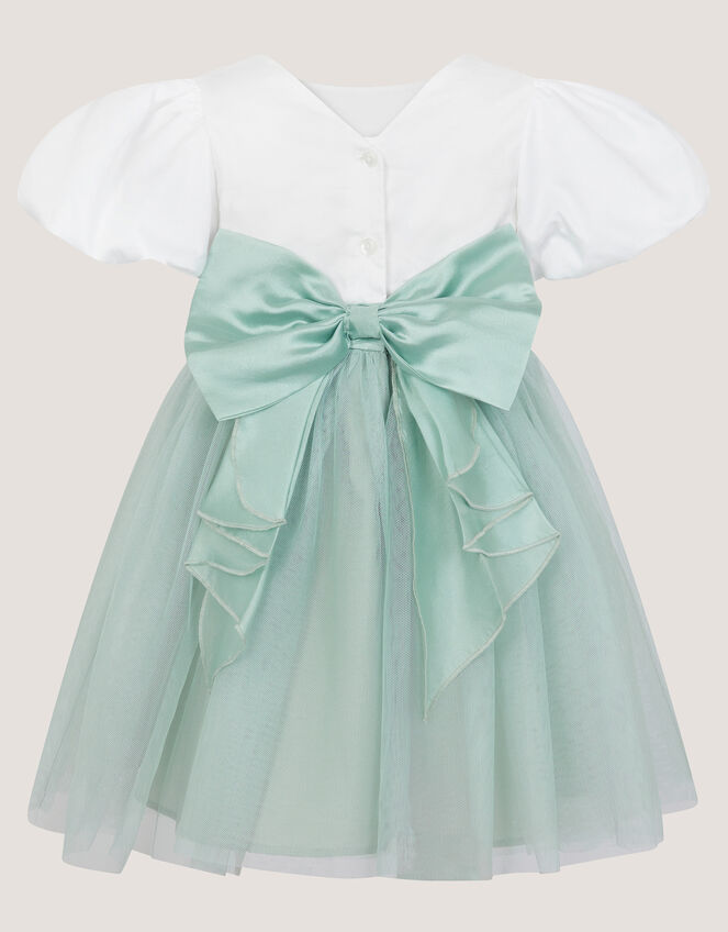 Baby Puff Sleeve Sateen Tulle Party Dress, Green (SAGE), large