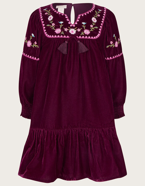 Embroidered Smock Dress, Red (BURGUNDY), large