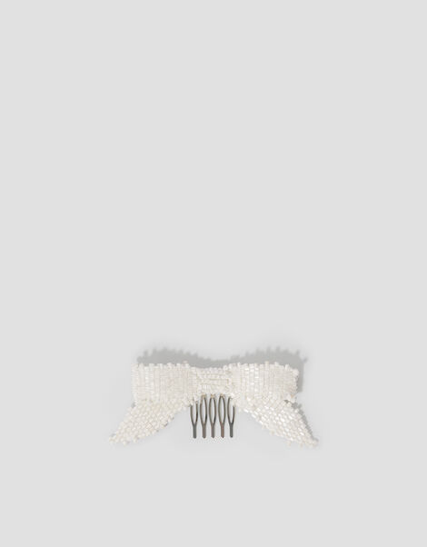 Beaded Bow Comb Hair Clip, , large