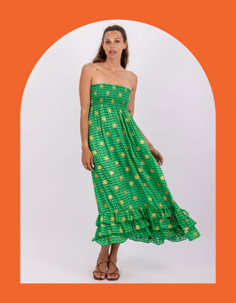 Sundress Pooja Strapless Ruffle Midi Dress, Green (GREEN), large