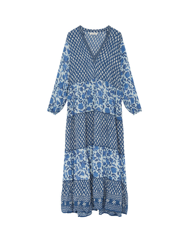 Maison Hotel Contrast Print Dress, Blue (BLUE), large