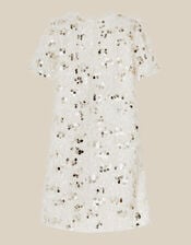 Frankie Short Sleeve Sequin Fringe Party Dress, White (WARM IVORY), large