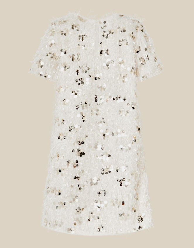 Frankie Short Sleeve Sequin Fringe Party Dress, White (WARM IVORY), large