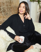 Blouson Sleeve Cardigan with Recycled Fabric, Black (BLACK), large