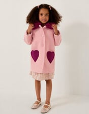 Heart Boucle Faux Fur Collar Coat, Pink (PINK), large