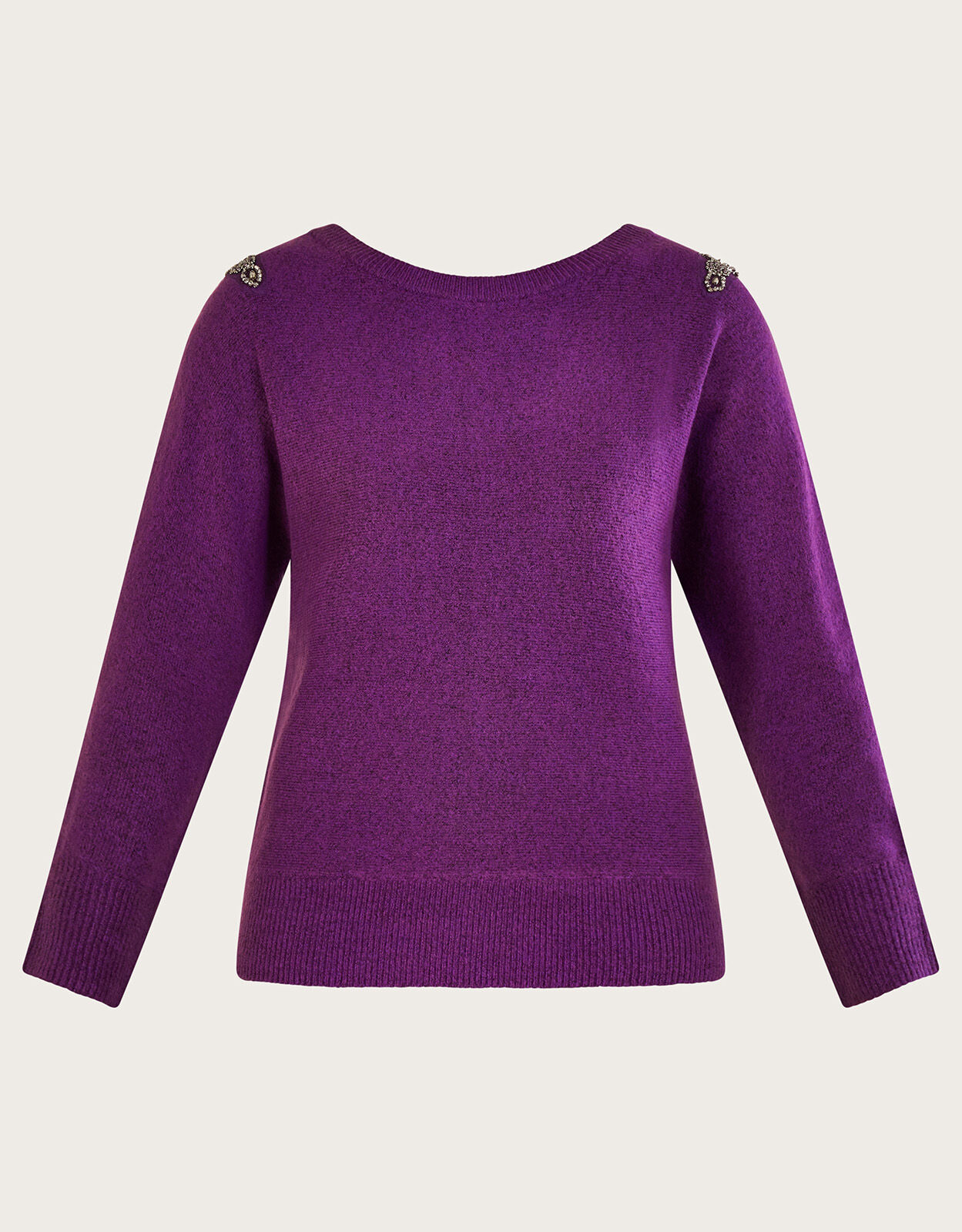 Embellished shoulder sweater deals