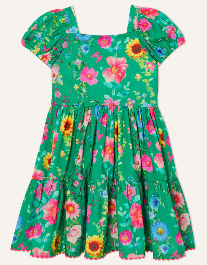 Floral Print Short Sleeve Jersey Dress, Green (GREEN), large