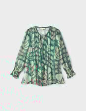 East Charlize Printed Pintuck Blouse, Green (GREEN), large