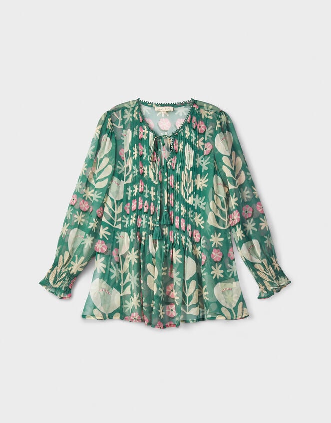 East Charlize Printed Pintuck Blouse, Green (GREEN), large