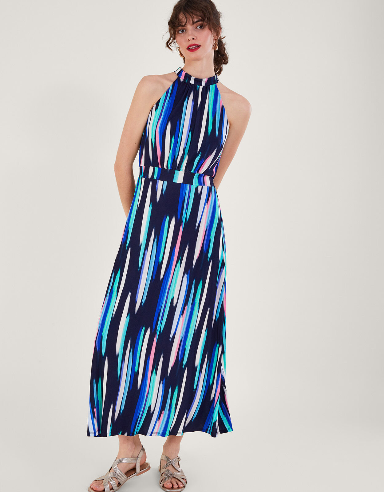 Holly Print Halter Neck Maxi Dress Blue Midi Dresses Monsoon ROI