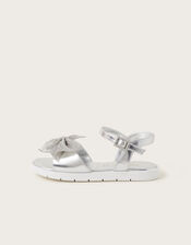 Diamante Bow Metallic Sandals, Silver (SILVER), large
