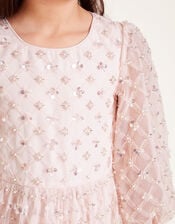 Gracie Long Sleeve Beaded Tunic Dress, Pink (PINK), large