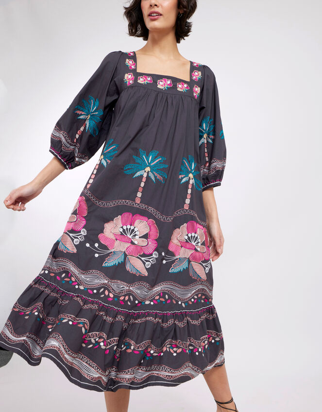 East Zarella Embroidered Dress, Grey (CHARCOAL), large