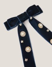 Jewel Velvet Ribbon Bow Hair Clip, , large