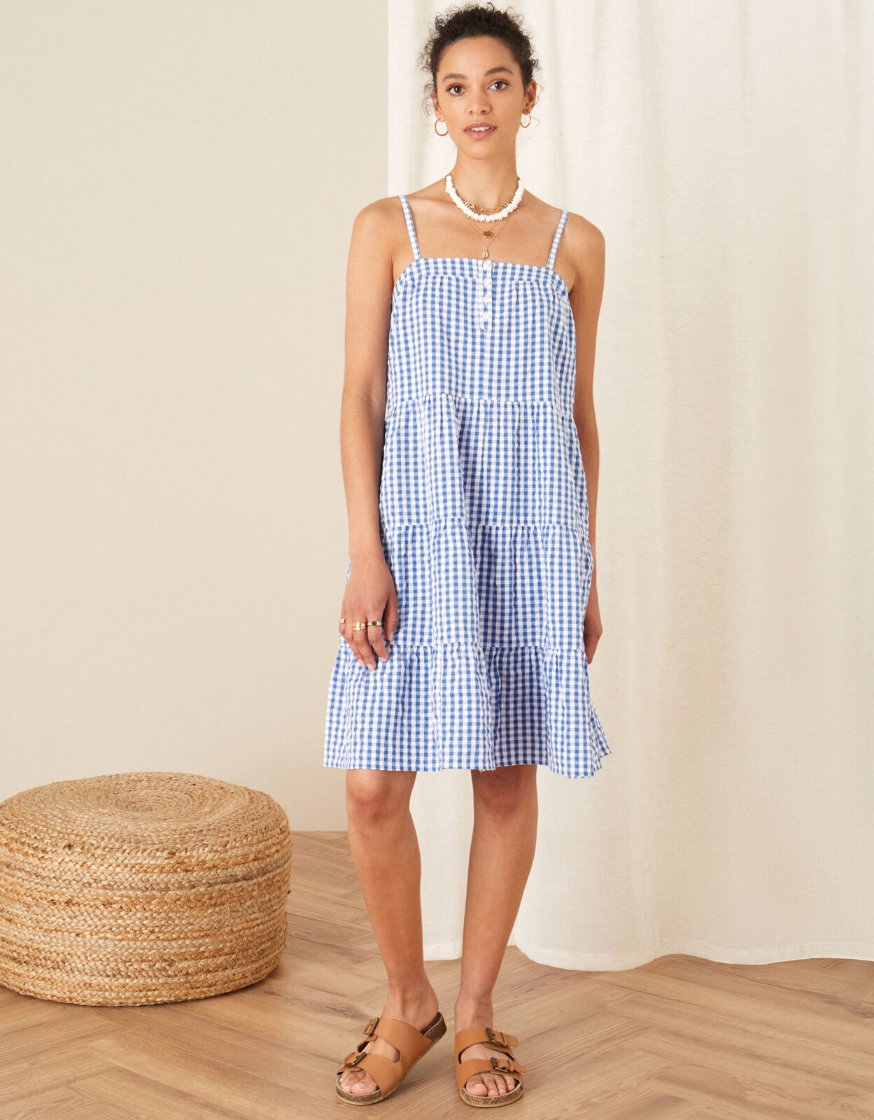 Gingham Dress in Pure Cotton Blue