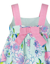 Baby Octavia Floral Dress in Linen and Organic Cotton, Green (MINT), large