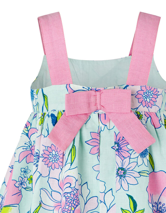 Baby Octavia Floral Dress in Linen and Organic Cotton, Green (MINT), large