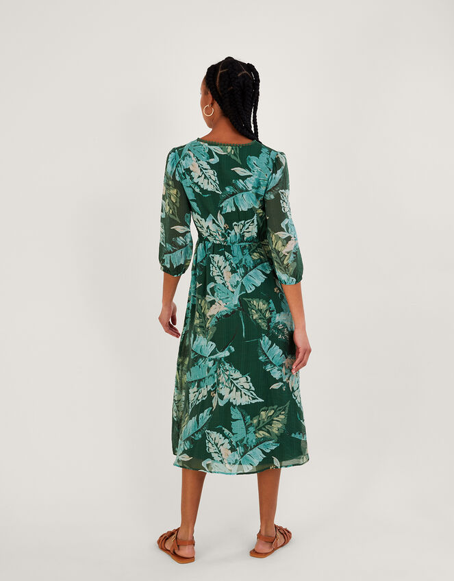 Clara Palm Print Tea Dress with LENZING™ ECOVERO™ , Green (GREEN), large