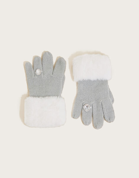 Rosie Gem Faux Fur Trim Gloves Grey, Grey (GREY), large