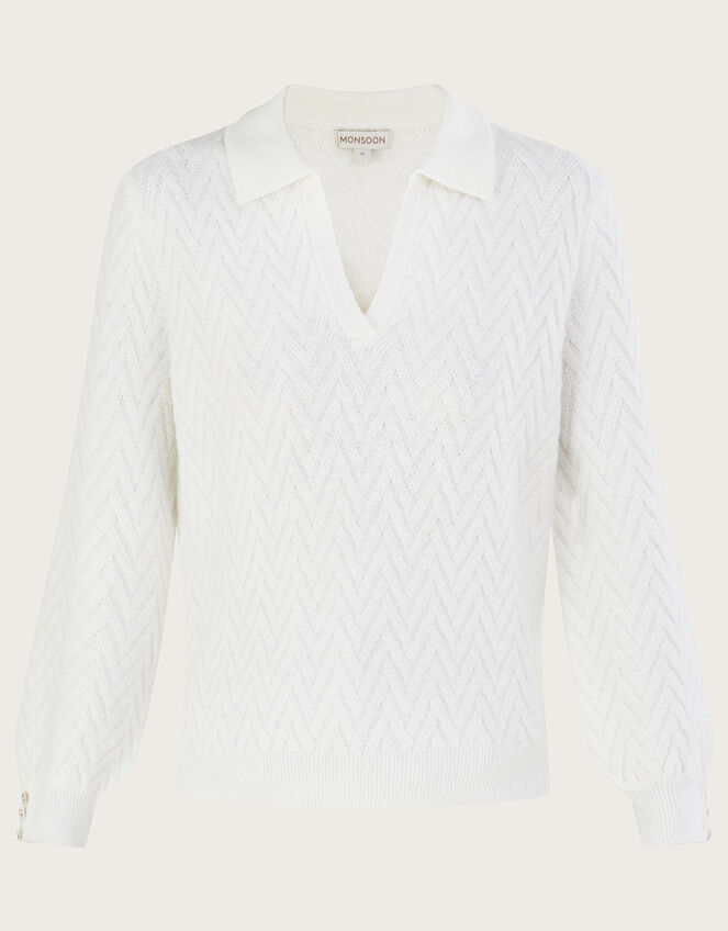 Collar Cable Knit Jumper with Recycled Polyester, Ivory (IVORY), large