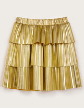 Metallic Pleat Tiered Skirt, Gold (GOLD), large