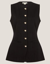 Shelby Stretch Button Waistcoat, Black (BLACK), large