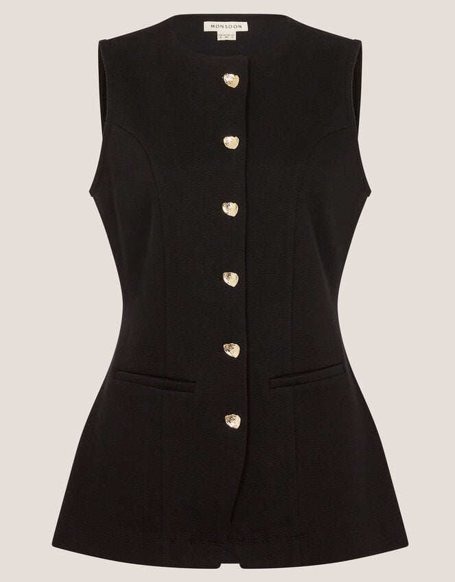 Shelby Stretch Button Waistcoat, Black (BLACK), large