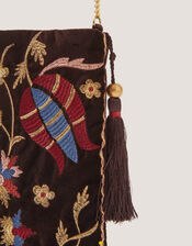 Hatti Embroidered Velvet Phone Bag, , large