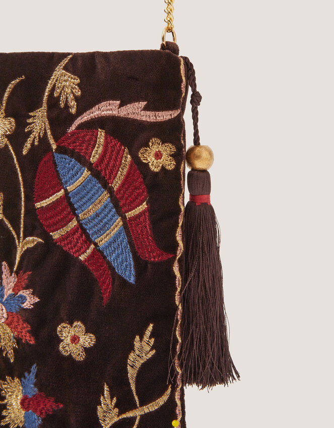 Hatti Embroidered Velvet Phone Bag, , large