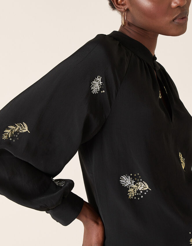 Peacock Embellished Blouse, Black (BLACK), large