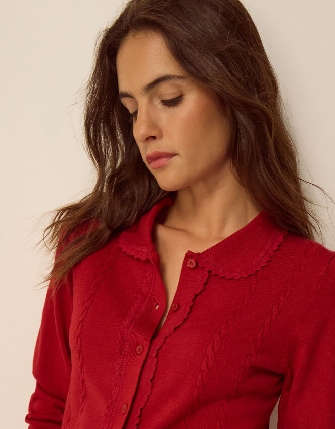 Carey Cable Knit Cardigan, Red (RED), large