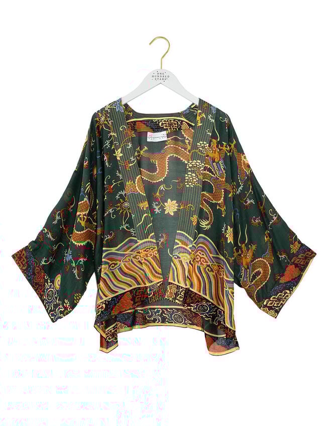 One Hundred Stars Dragon Print Kimono, , large